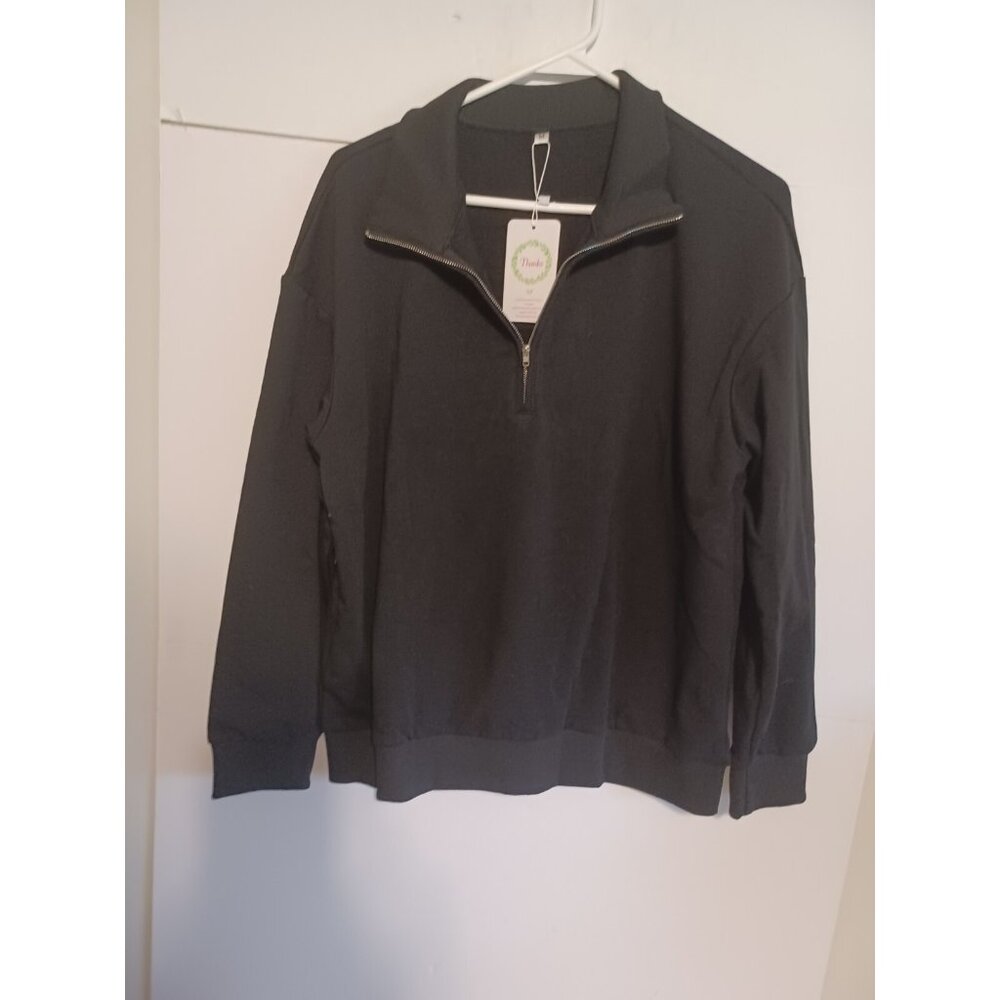 Dressmine Womens 1/4 zip Sweatshirt Black Medium Long Sleeve NWT